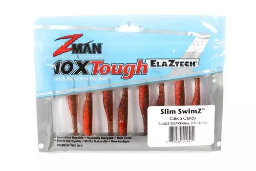 Zman Soft Lure Slim SwimZ 2,5 дюйма, 8 шт. в упаковке, ситцевый, конфеты (9412)