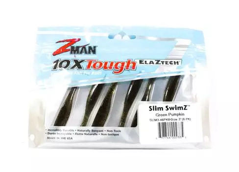 Zman Soft Lure Slim SwimZ 3 дюйма, 6 шт. в упаковке, зеленая тыква (2335)