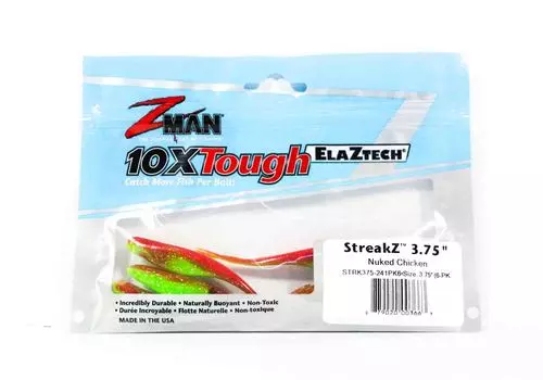 Zman Soft Lure StreakZ 3,75 дюйма, 6 шт. в упаковке Nuked Chicken Glow (3663)