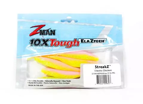 Zman Soft Lure StreakZ 5 дюймов 5 шт. в упаковке с электрической курицей (9603)