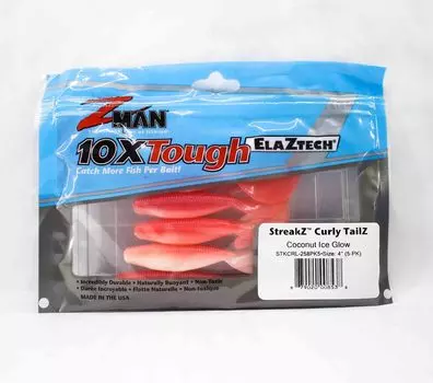 Zman Soft Lure StreakZ Curly 4 дюйма 5 шт. в упаковке Coconut Ice Glow (8538)