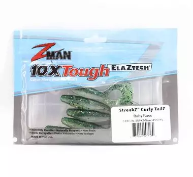 Zman Soft Lure StreakZ Curly 4 дюйма, 5 шт. в упаковке Baby Bass (7180)