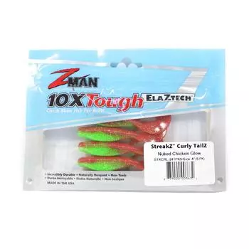 Zman Soft Lure StreakZ Curly 4 дюйма, 5 шт. в упаковке Nuked Chick Glow (3632)