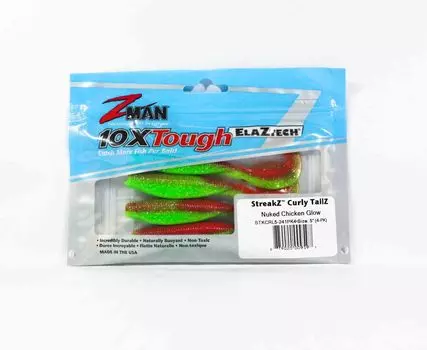 Zman Soft Lure StreakZ Curly 5 дюймов 4 шт. в упаковке Nuked Chicken Glow (9597)