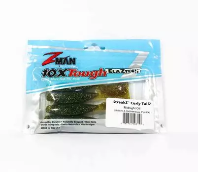Zman Soft Lure StreakZ Curly TailZ 5 дюймов, 4 шт. в упаковке, масло Midnight (3158)