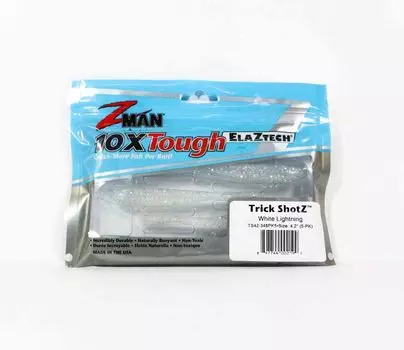 Zman Soft Lure Trick Shotz 4,2 дюйма, 6 шт. в упаковке, белая молния (2199)