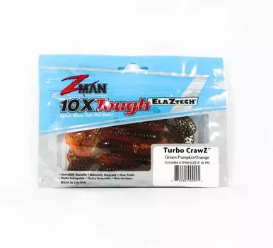 Zman Soft Lure Turbo CrawZ 4 дюйма, 6 шт. в упаковке, зеленая тыква, оранжевая (2925)