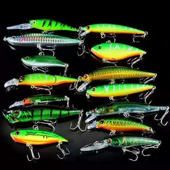 zmart Lure and Sinking Pen 14-Piece Set Cranbait, Minnow, Bass, Hopper, Vibe,