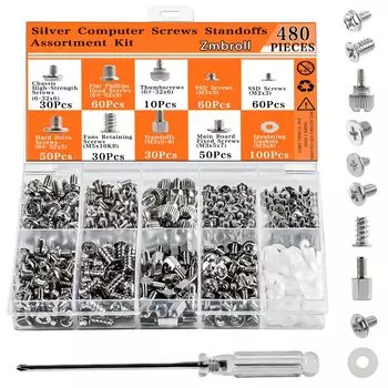 Zmbroll 480 шт. Серебряный комплект компьютерных винтов Винты-барашки для корпуса ПК Винты для крепления вентилятора материнской платы Универсальный жесткий диск SSD Вентилятор ПК Блок питания