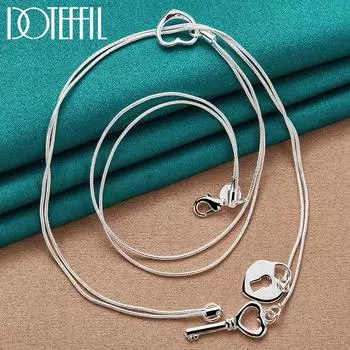 Змеиная цепочка с сердцем и ключом, ожерелье из стерлингового серебра 925 пробы, подарочные очаровательные ювелирные изделия 45cm