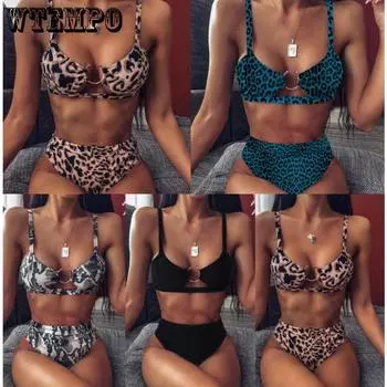 Змеиная кожа Бикини с высокой талией Комплект бикини Push Up Biquini Bandeau Женский купальник Женский купальник S