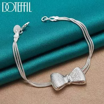 Змеиный браслет-цепочка с бантом, подарок на вечеринку, серебряные ювелирные украшения 20cm