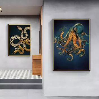 Змея, осьминог, медуза, кальмары, постеры и принты на стене, художественная картина на холсте, декоративные настенные картины для декора гостиной 21*30cm