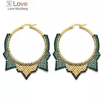 Zmzy Новые богемные большие серьги ручной работы из бисера в стиле бохо из нержавеющей стали для женщин, серьги-подвески из бисера Miyuki 5cm