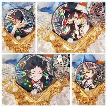 Значки 58 мм Bungo Stray Dogs Аниме Персонаж Значок: Тщательно изготовленный значок из жести, идеально подходящий для ролевых игр, аксессуаров и украшений. 58Mm laser bar [contains back card desiccant]