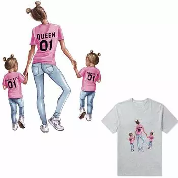 Значки королевы и принцессы, футболка для мамы и девочки, теплопередающие наклейки, модная одежда, аксессуары «сделай сам», железные значки, семейный логотип