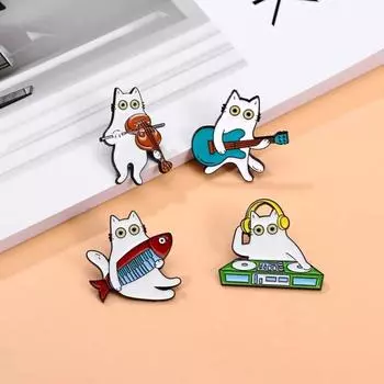 Значки на лацкан женского костюма с гитарой, аккордеон, музыка, кошки, темперамент, животная тема, металлическая булавка, подарок Violin Cat