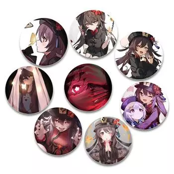 Значок аниме-игры Genshin Impact размером 32/44/58 мм, круглая брошь ручной работы Hu Tao, сувенир на одежду, мягкая пуговица, декоративная булавка на лацкан шляпы, подарок 32mm