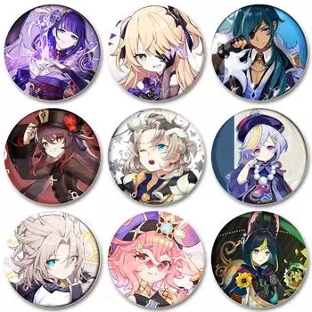 Значок Genshin Impact размером 32/44/58 мм, броши ручной работы в виде мультфильма, булавка для рюкзака, шляпы, сумки, украшения, ювелирные изделия, подарок 32mm