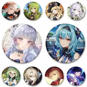 Значок игры Genshin Impact размером 32/44/58 мм, симпатичные броши для косплея, ручная работа, жесть, булавки для одежды, рюкзака, ювелирных изделий, шляпы, аксессуаров 32mm(1.26in)