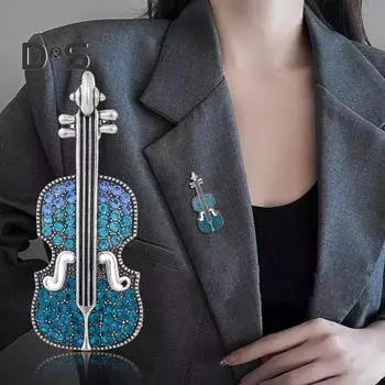 Значок на булавке для скрипки, стразы, брошь для скрипки, кристалл, металлические булавки для лацкана, потрясающая миниатюрная брошь для женщин и мужчин, одежда, шляпы, значки, ювелирные аксессуары серебряный
