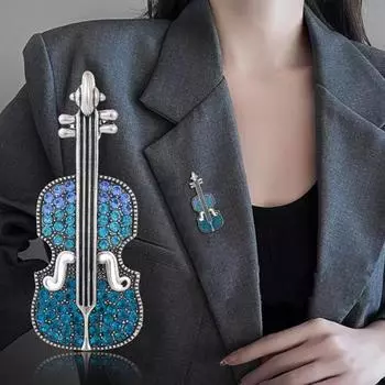 Значок на булавке для скрипки, стразы, брошь для скрипки, кристалл, металлические булавки для лацкана, потрясающая миниатюрная брошь для женщин и мужчин, одежда, шляпы, значки, ювелирные аксессуары серебряный