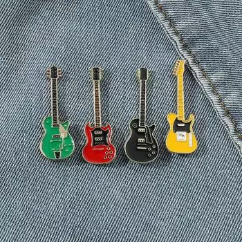 Значок на лацкан рок-группы с гитарой, забавные эмалевые значки с гитарой, аксессуары для шляпы, брошь в виде гитары, джинсовая рубашка красный