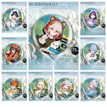 Значок на лацкан с персонажем мультфильма Genshin Impact размером 58/75 мм: Изящно разработанная серия пижамных значков с персонажами, идеально подходящих для косплей-значков и украшений 58mm