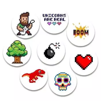 Значок с пиксельным рисунком из мультфильма 32/44/58 мм, значок в виде робота/игры/сердца, круглые броши ручной работы, нагрудный значок для рюкзака, аксессуар для одежды 32mm