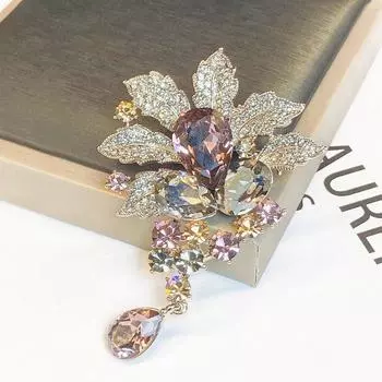 Значок со стразами в виде винтажного цветка, блестящие булавки на лацканах, брошь в виде листа липы, аксессуары для костюмов flower