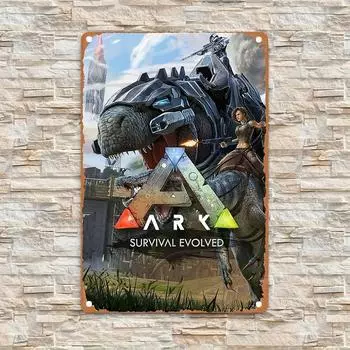 Знак Ark Survival Evolved Retro Metal, прочный алюминиевый настенный декор для домашнего декора, идеальная идея подарка для геймеров и коллекционеров. 40x30cm красный