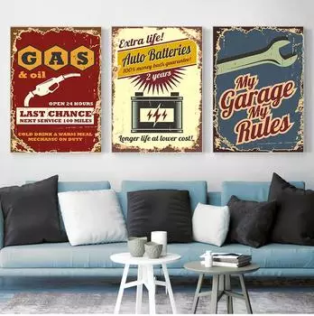 Знак автосервиса, винтажные постеры и принты, гараж, ретро, настенное искусство, холст, живопись, газовые автозапчасти, аккумуляторы, картина, Настенный декор, без рамки 21*30cm