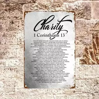 Знак благотворительности, 1 шт., винтажный стиль. с 1 Коринфянам 13 Священного Писания, металлическая настенная художественная табличка для украшения различных помещений и подарков 20x30cm белый