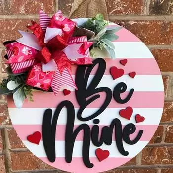 Знак декора ко Дню святого Валентина, деревянная подвесная табличка на дверь с бантом и искусственной зеленью