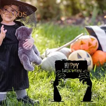 Знак для двора на Хэллоуин, металлическая ручная табличка с надписью «Счастливого Хэллоуина» и колом, жуткий зомби, декор для дома и сада в помещении и на открытом воздухе чёрный