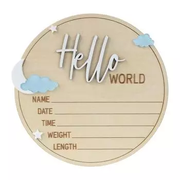 Знак для объявления о рождении ребенка Привет мир Знак для новорожденного Деревянный знак для объявления о рождении Сувенир Подарок на детский праздник для декора детской комнаты Реквизит для фото A