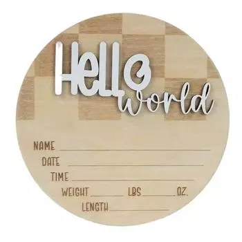 Знак для объявления о рождении ребенка Привет мир Знак для новорожденного Деревянный знак для объявления о рождении Сувенир Подарок на детский праздник для декора детской комнаты Реквизит для фото F