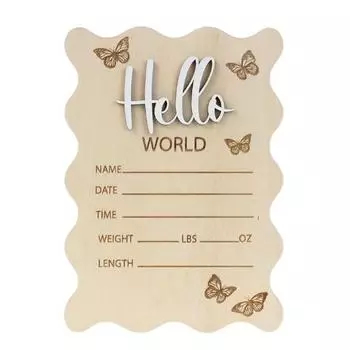 Знак для объявления о рождении ребенка Привет мир Знак для новорожденного Деревянный знак для объявления о рождении Сувенир Подарок на детский праздник для декора детской комнаты Реквизит для фото E