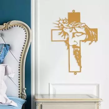 Знак «Иисус крест» Акриловый знак «Крест» Настенный декор Знак «Крест веры», увенчанный терниями Знак «Иисус религиозный крест» для христианского домашнего офиса Декор жёлтый
