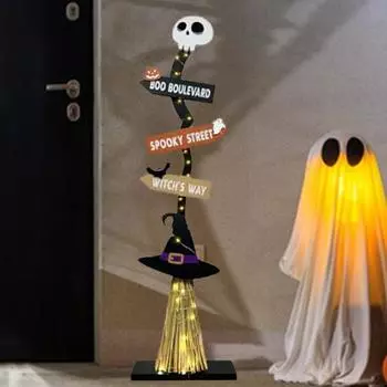 Знак метлы ведьмы на Хэллоуин деревянная метла ведьмы с огнями жуткое украшение на метлу ведьмы