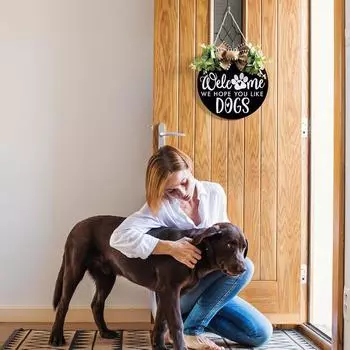 Знак на дверь фермерского дома для украшения крыльца входной двери с листьями эвкалипта и бантом в виде буйвола - приветственный венок, висящий для любителей собак, декор на весну и лето белый