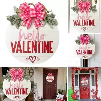 Знак на дверь ко Дню святого Валентина, деревянный знак на дверь с красным розовым бантом, настенная табличка для фермерского дома, декор крыльца входной двери A