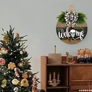 Знак на дверь в виде черепа Yousheng, приветственный знак на входной двери, деревянный бант с черепом и сосной, подвесной декор в деревенском стиле, для гостиной, крыльца, для дома, настенное украшение Skull