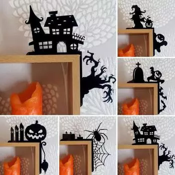 Знак на углу двери Хэллоуина, деревянная черная тыква, ведьма, паутина, замок, дверная рамка, верхний знак D