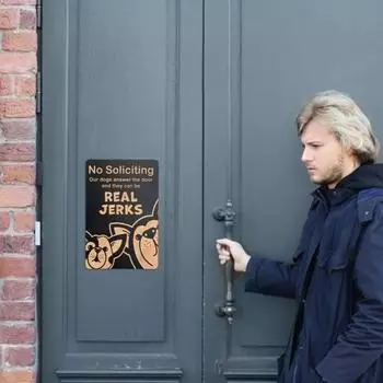 Знак «Нет посредничества» на двери с рисунком собаки, знак «Нет посредничества», деревянный знак «Нет посредничества» с клеевым слоем для входной двери домашнего офиса чёрный