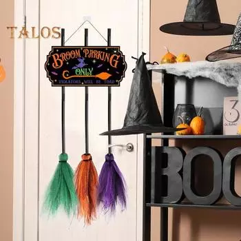 Знак парковки на метлу на Хэллоуин, деревянный знак парковки на метлу с 3 легко собираемыми метлами ведьмы, декор на Хэллоуин, знак на метлу ведьмы для стены крыльца 60cm