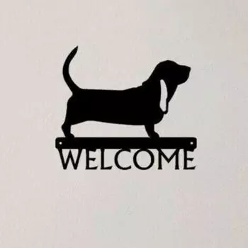 Знак приветствия для собак с изображением бассет-хаунда, кованое железо, металлические украшения, украшение, знак приветствия для собак с изображением бассет-хаунда, кованое железо L чёрный