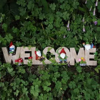 Знак приветствия гнома из смолы, мультяшный орнамент гнома в саду, буква приветствия в виде гнома