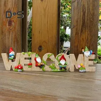 Знак приветствия гнома из смолы, мультяшный гном, украшение в виде садового гнома, буква приветствия для домашнего офиса, балкона, внутреннего и наружного декора