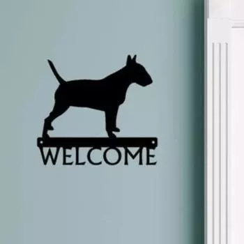 Знак приветствия с изображением собаки бультерьера, кованое железо, украшение из металла, украшение Знак приветствия с изображением собаки бультерьера, кованое металлическое украшение M чёрный